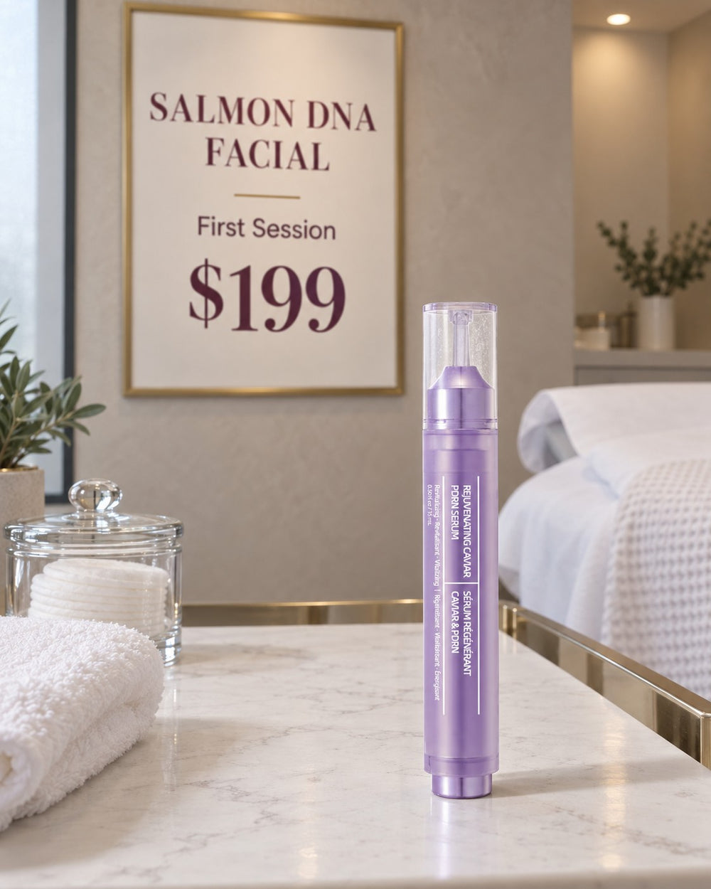 Salmon DNA Facial $199 poster with the Sylvie pen