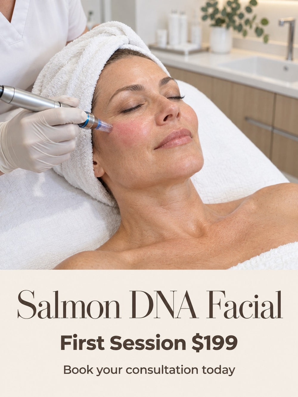 Med spa poster for a $199 salmon DNA facial